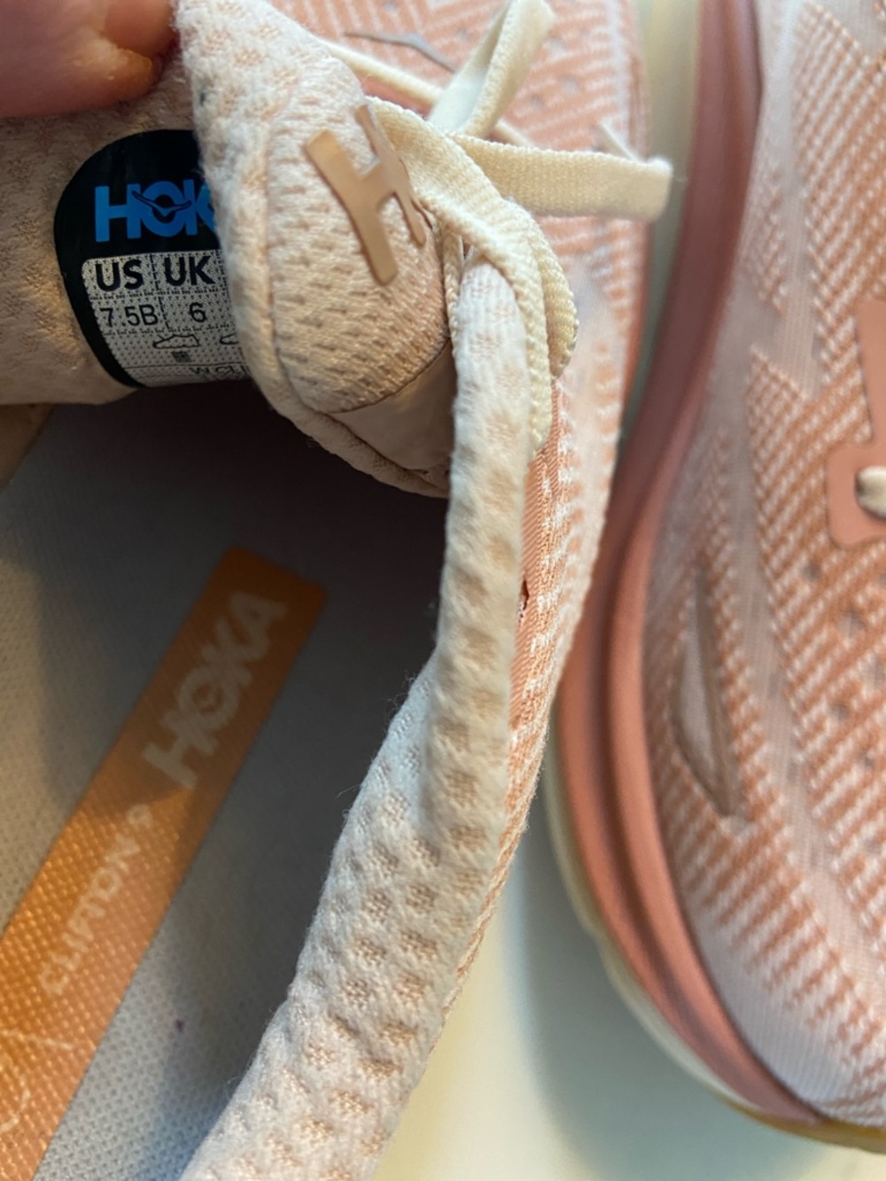 Hoka Clifton Women's Athletic Shoes in Blush Pink and White - Picture 7 of 16